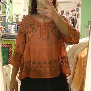 rust embroidered top